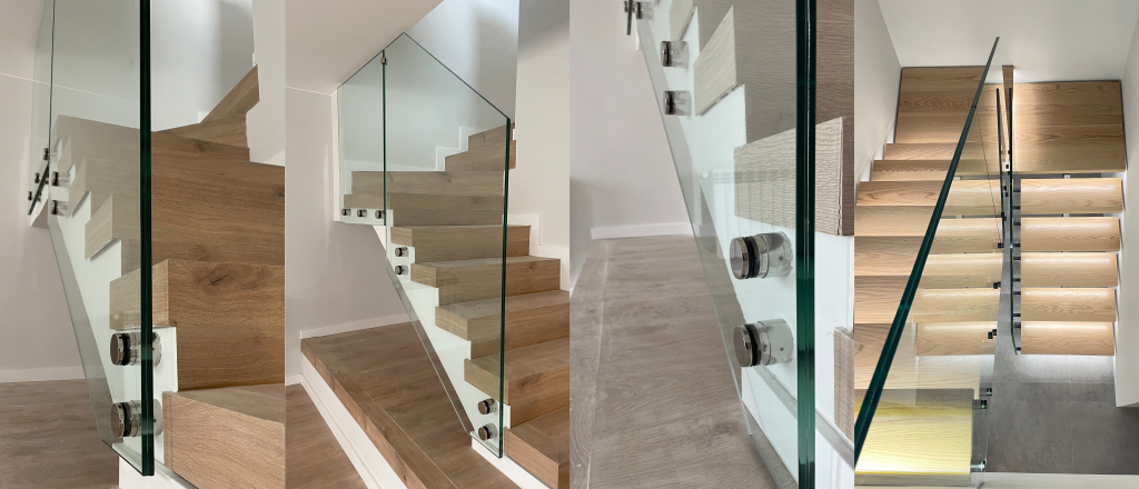 Exposición de barandillas de vidrios con botones en ático