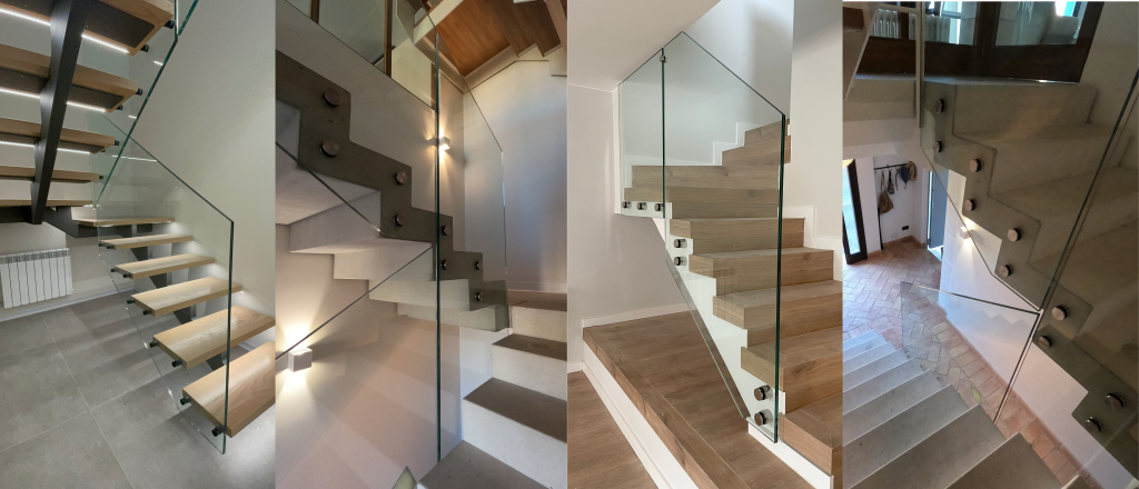 Barandillas de vidrio instaladas en escaleras de diferentes modelos